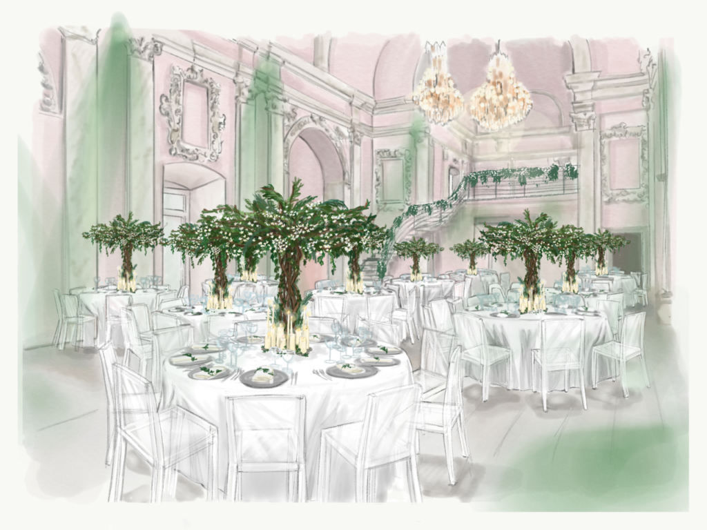 schizzo allestimento floreale matrimonio