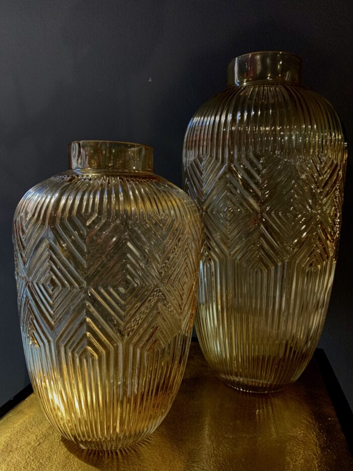 Vaso ambrato in vetro molato piccolo
