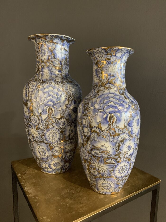 Vaso tradizionale cinese celeste e oro large